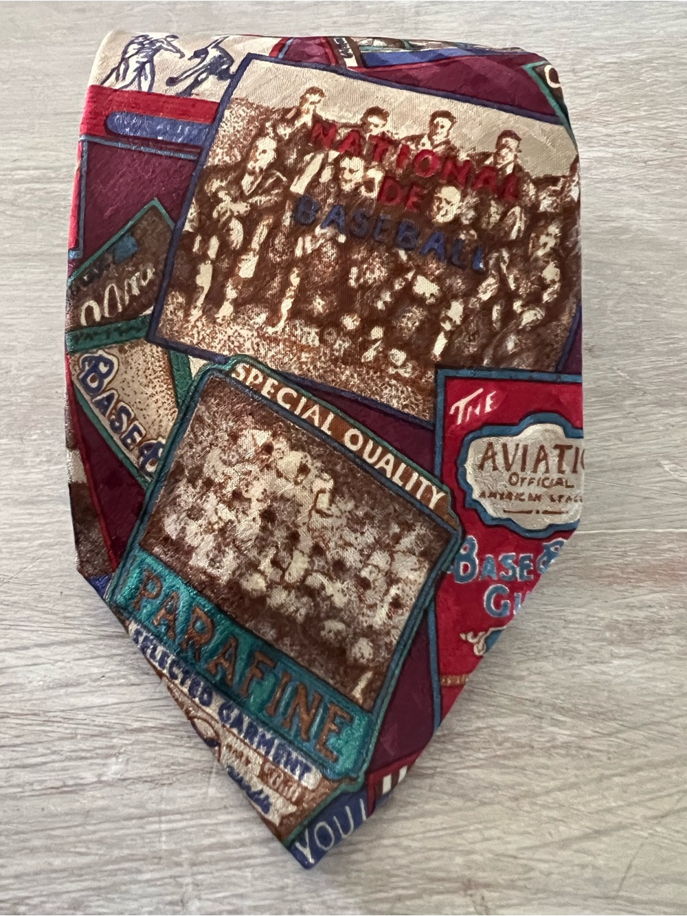 Vintage Guess Georges Marciano Antique Baseball 100% Silk Neck Tie Retro Sports